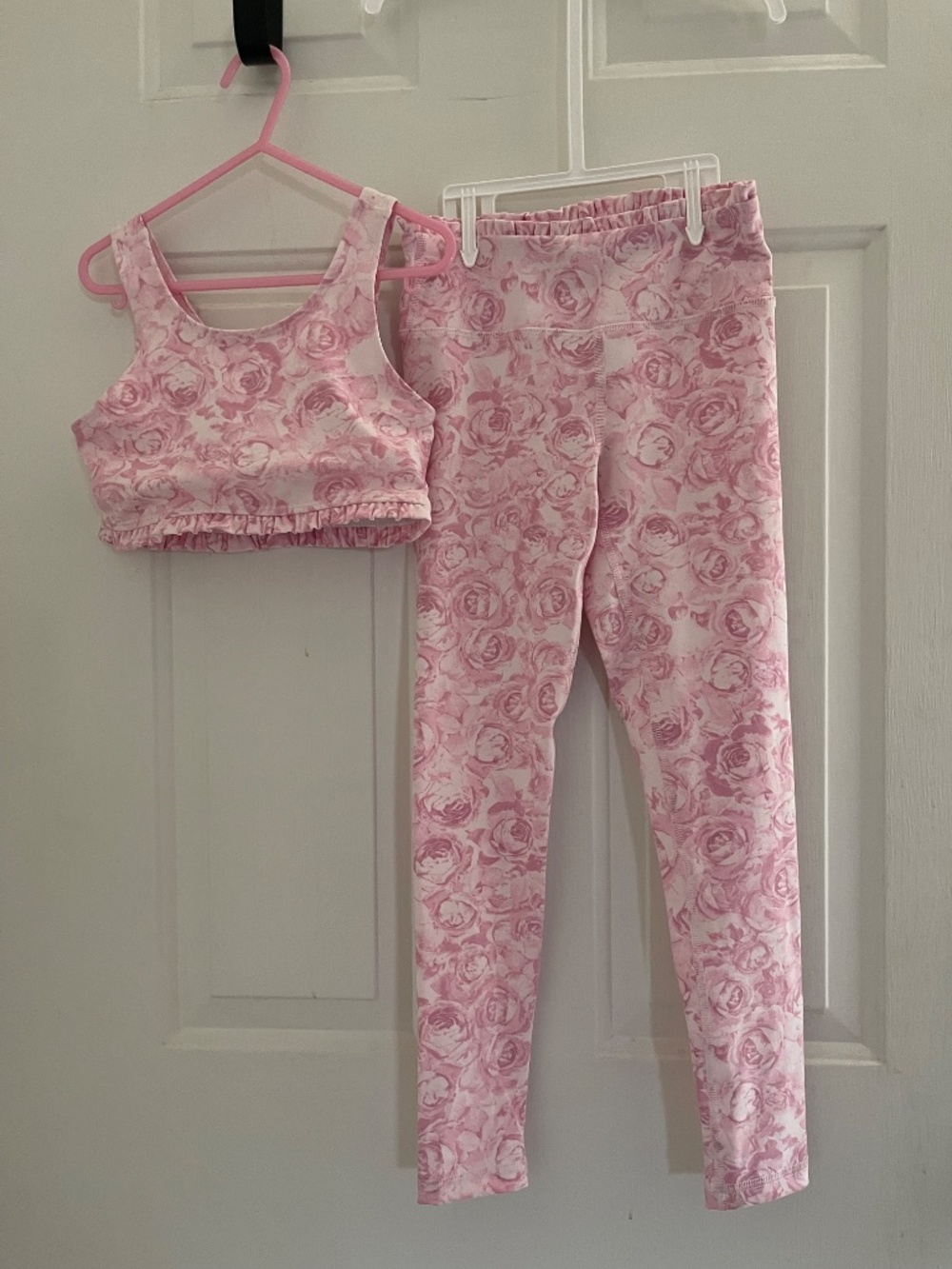 Yogalicious Pink and White  Roses Activewear Set Lux Laney & Ansley Girls